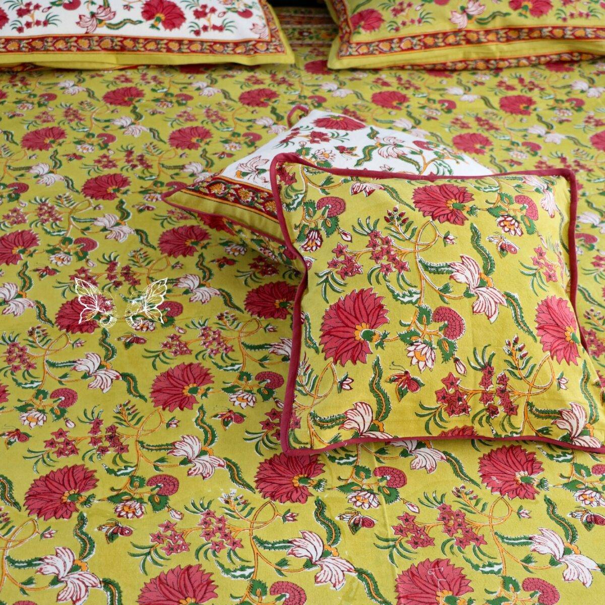 handblock print quilt yellow floral red 6