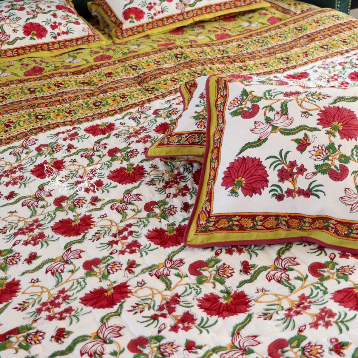 handblock print quilt yellow floral red 8