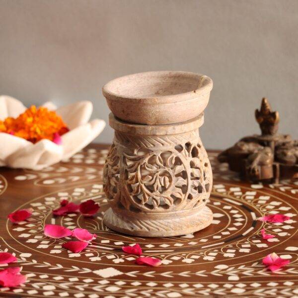 Hand Carved Soap Stone Oil Burner Jaal Design