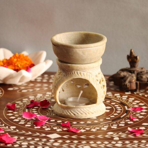 Hand Carved Soap Stone Oil Burner Jaal Design