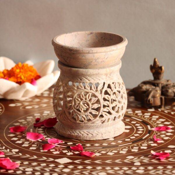 Hand Carved Soap Stone Oil Burner Jaal Design