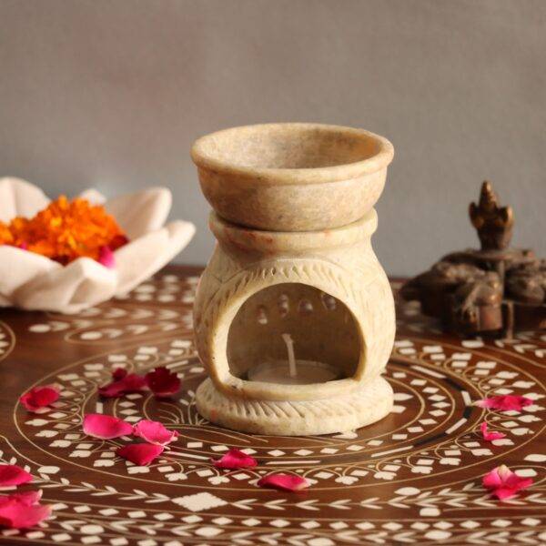 Hand Carved Soap Stone Oil Burner Jaal Design