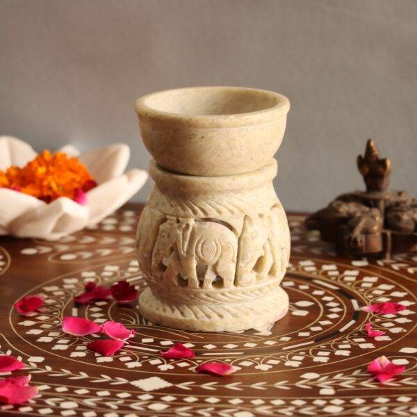 Hand Carved Soap Stone Oil Burner Jaal Design