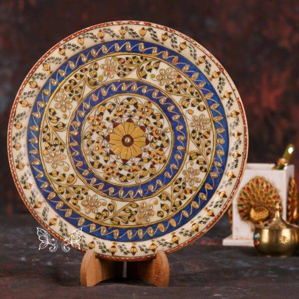 Hand Painted Marble Plate With Gold Work