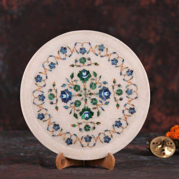 Marble Inlay Plate 12.5 Inches with Stand