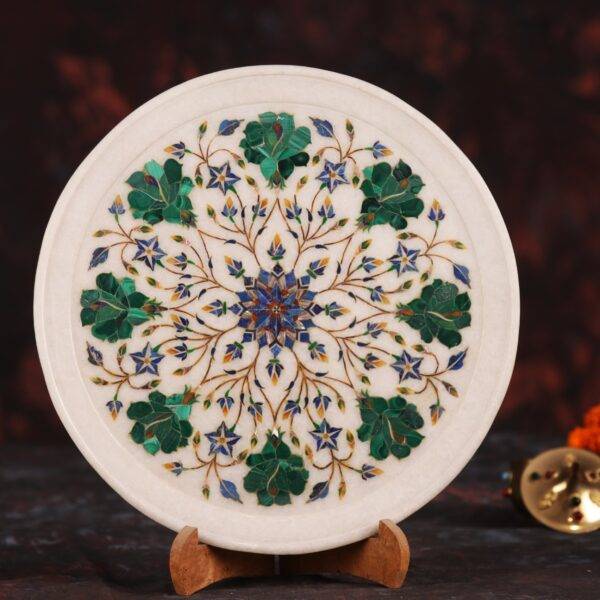 Marble Inlay Plate 11.5 Inches with Stand