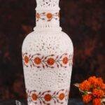 Hand Carved Marble Vase with Inlay Work