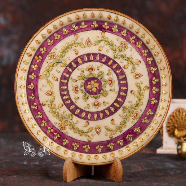 Hand Painted Marble Plate With Gold Work