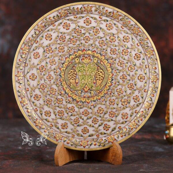 Hand Painted Marble Plate With Gold Work