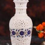 Hand Carved Marble Vase with Inlay Work