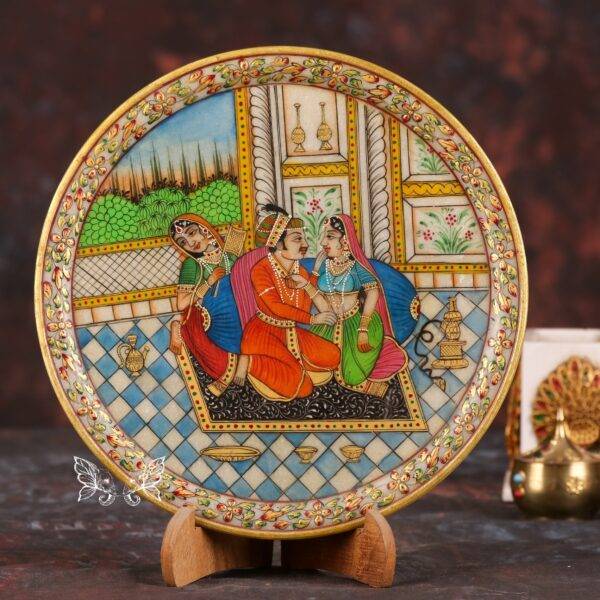 Hand Painted Marble Plate With Gold Work
