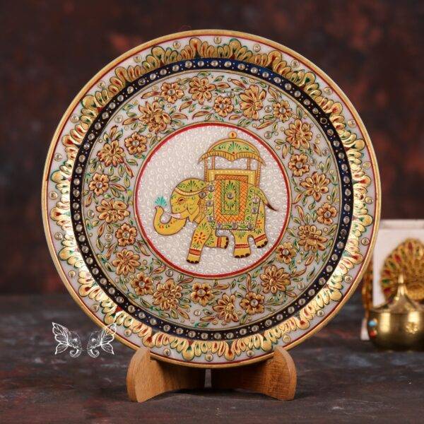 Hand Painted Marble Plate With Gold Work