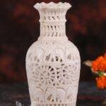 Hand Carved Marble Vase with Inlay Work