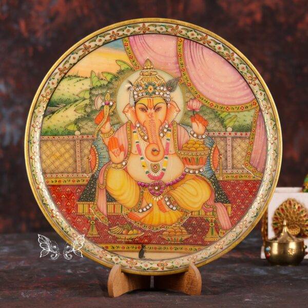 Hand Painted Marble Plate With Gold Work