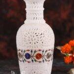 Hand Carved Marble Vase with Inlay Work