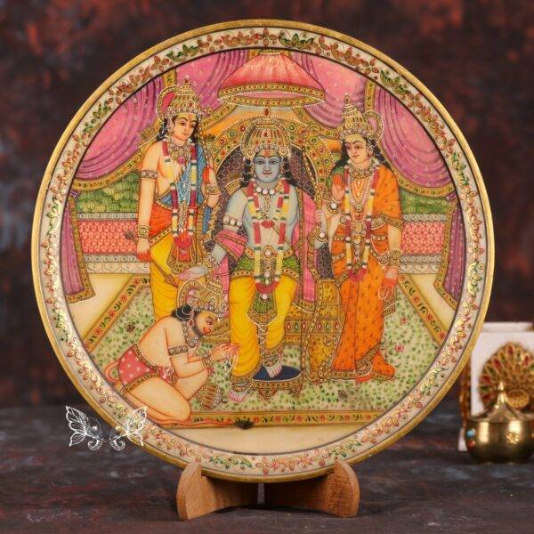 Hand Painted Marble Plate with Gold Work – Ram Darbar