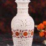 Hand Carved Marble Vase with Inlay Work