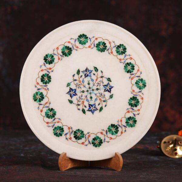 Marble Inlay Plate 12.5 Inches with Stand