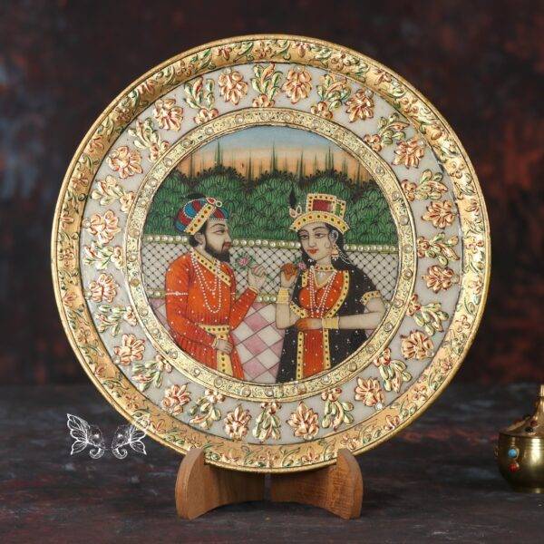 Hand Painted Marble Plate With Gold Work