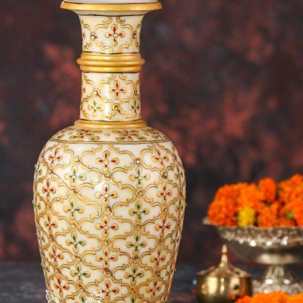 Hand-Painted Marble Gold Work Vase