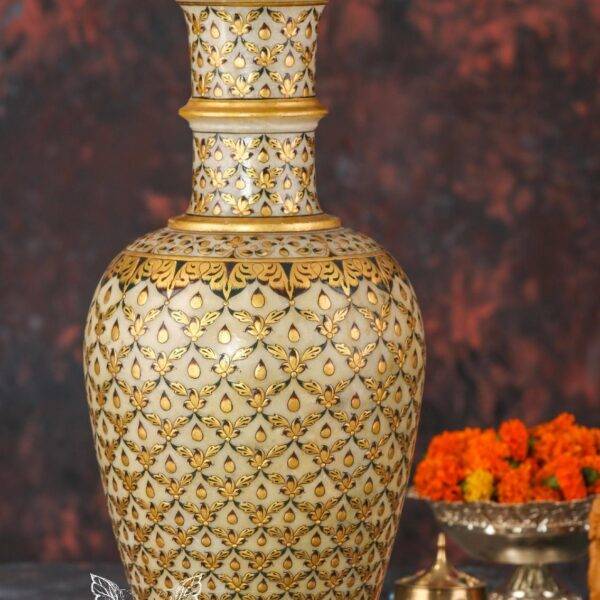 Hand-Painted Marble Gold Work Vase