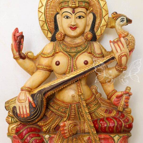 Wood Carving White Saraswati