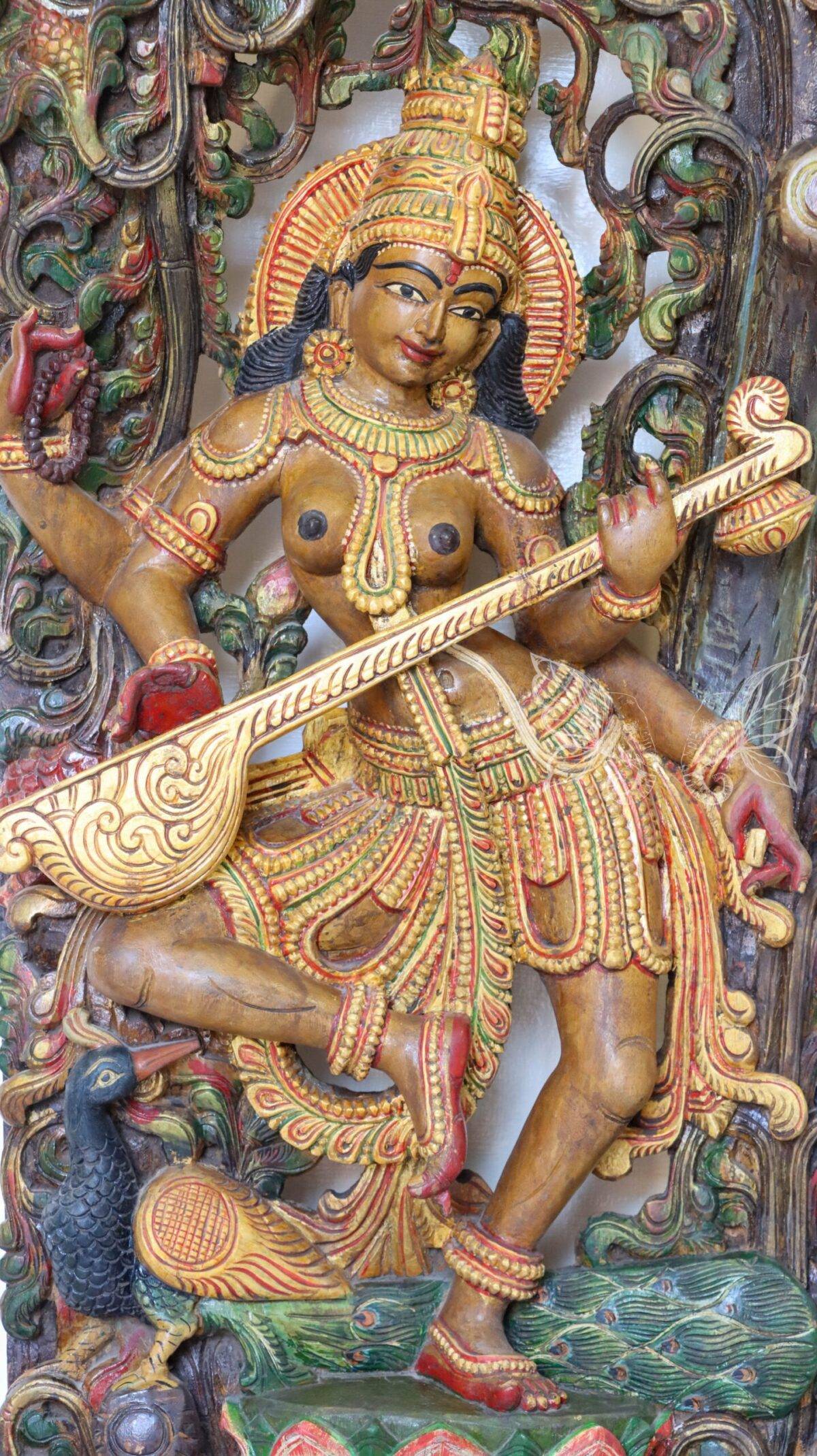 wood carving Saraswati woodcolor 1465 scaled 1