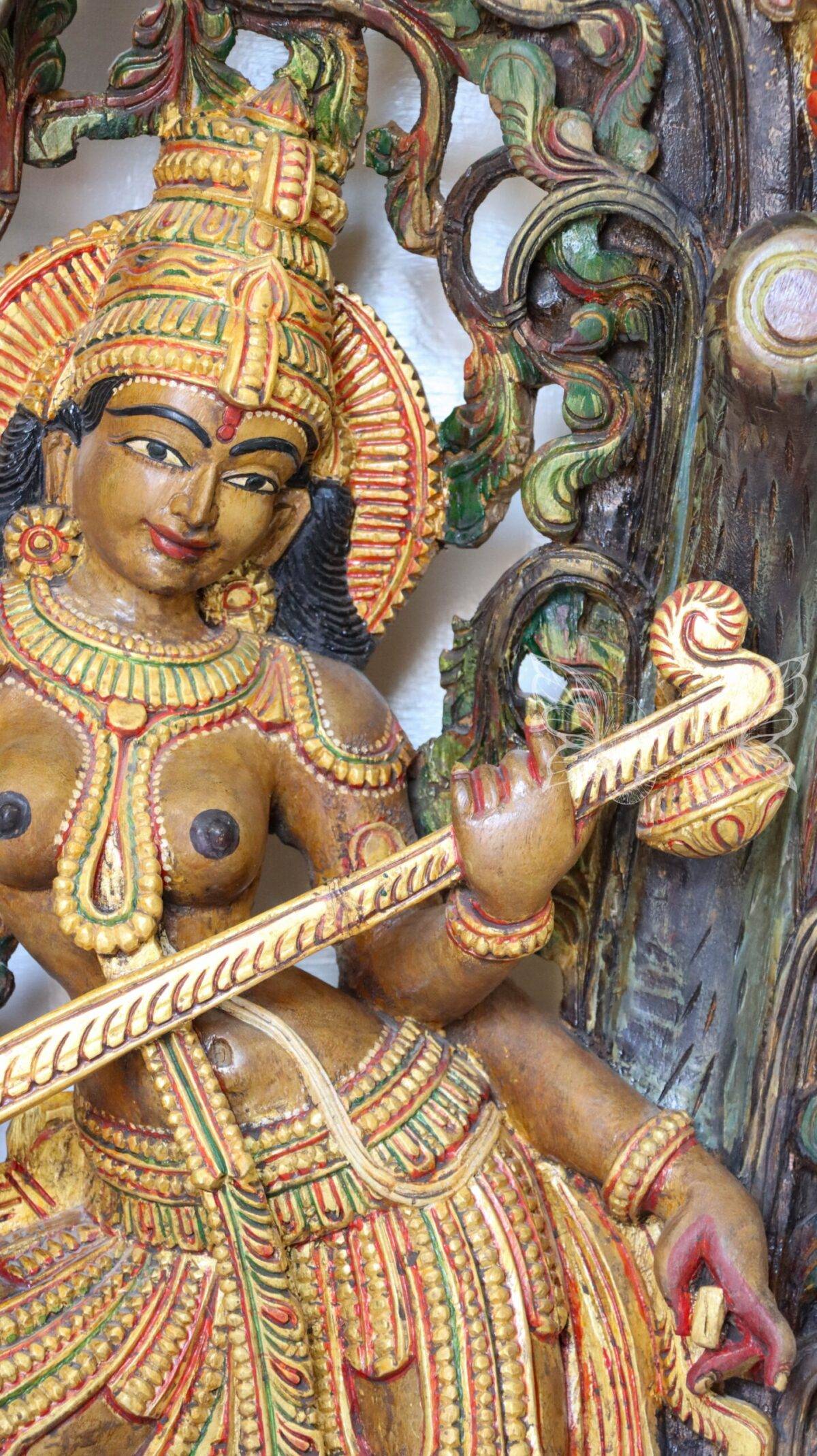 wood carving Saraswati woodcolor 1473 scaled 1