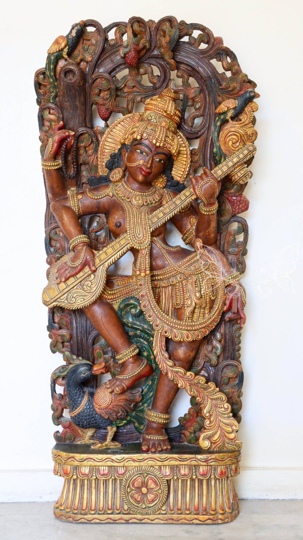 wood carving Saraswati woodcolor 1529 scaled 1