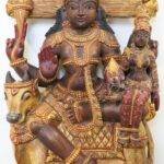 Wood Carving Shiva Parvati Seated on Nandi Statue | Artistic Home Decor