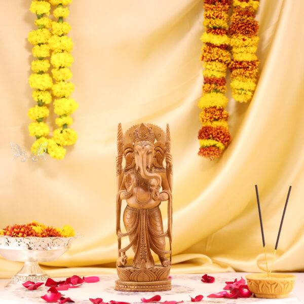 Hand-Carved Wood Ganesha Idol – Divine Artistry in Every Detail