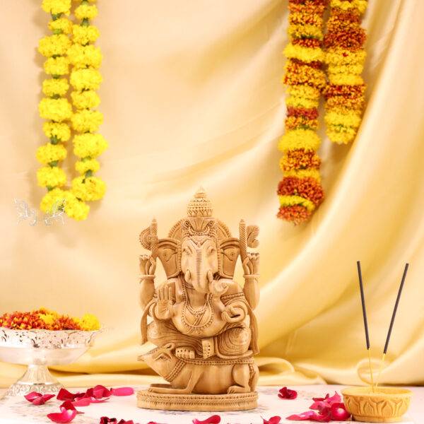 Hand-Carved Wood Ganesha Idol – Divine Artistry in Every Detail