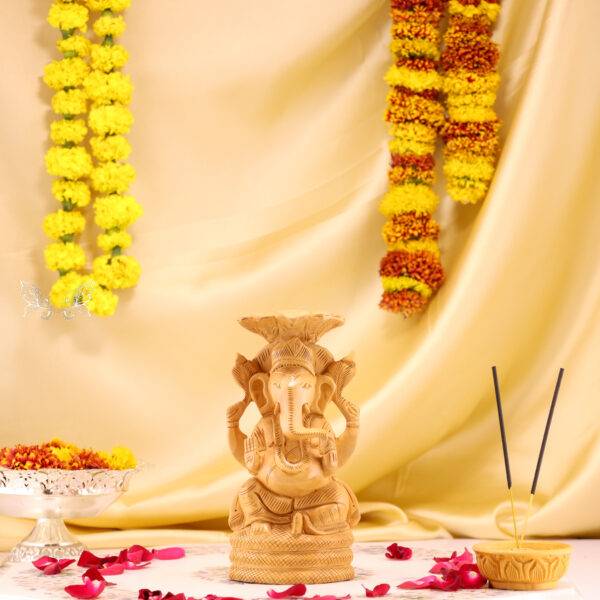 Hand-Carved Wood Ganesha Idol – Divine Artistry in Every Detail