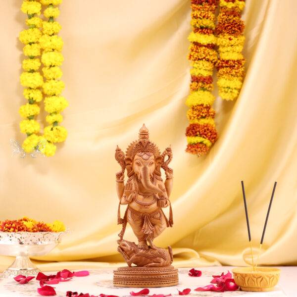 Hand-Carved Wood Ganesha Idol – Divine Artistry in Every Detail