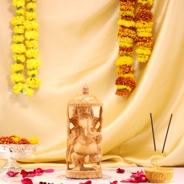 Hand-Carved Wood Ganesha Idol – Divine Artistry in Every Detail