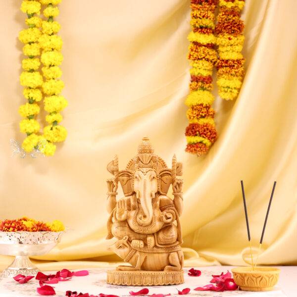 Hand-Carved Wood Ganesha Idol – Divine Artistry in Every Detail