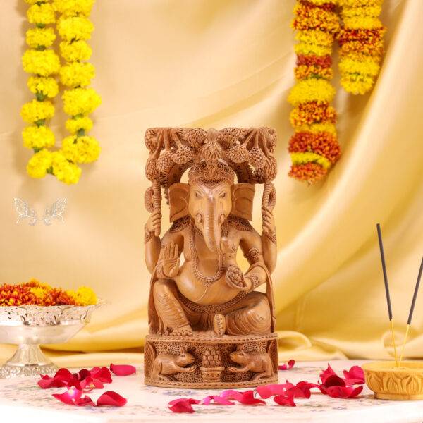 Hand-Carved Wood Ganesha Idol – Divine Artistry in Every Detail