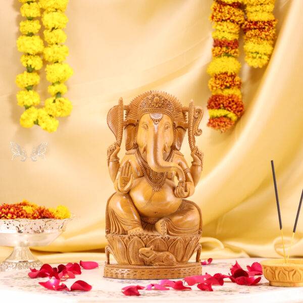 Hand-Carved Wood Ganesha Idol – Divine Artistry in Every Detail