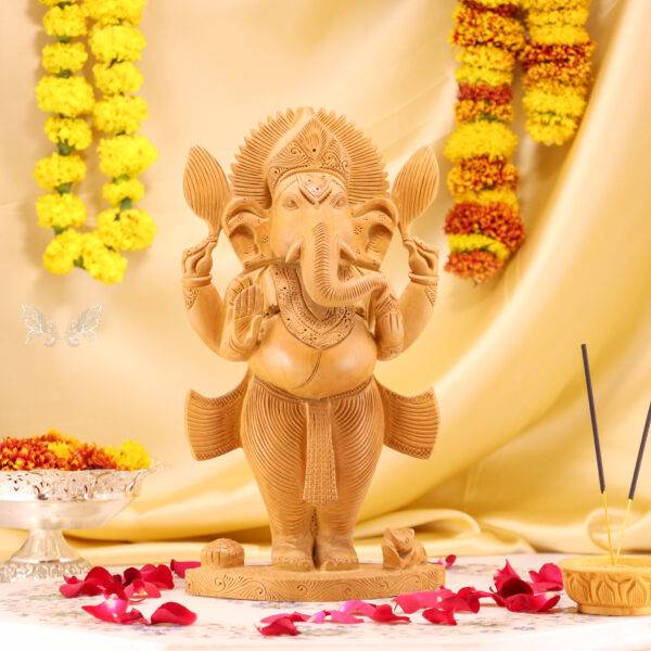 Hand-Carved Wood Ganesha Idol – Divine Artistry in Every Detail