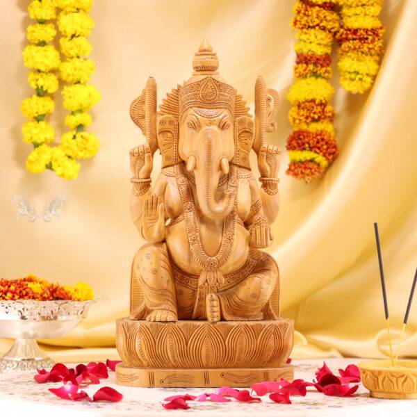 Hand-Carved Wood Ganesha Idol – Divine Artistry in Every Detail