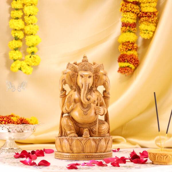 Hand-Carved Wood Ganesha Idol – Divine Artistry in Every Detail