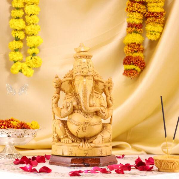 Hand-Carved Wood Ganesha Idol – Divine Artistry in Every Detail