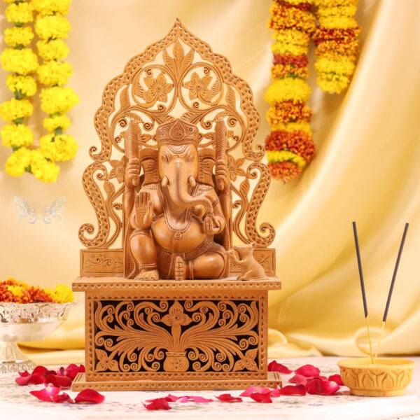 Hand-Carved Wood Ganesha Idol – Divine Artistry in Every Detail