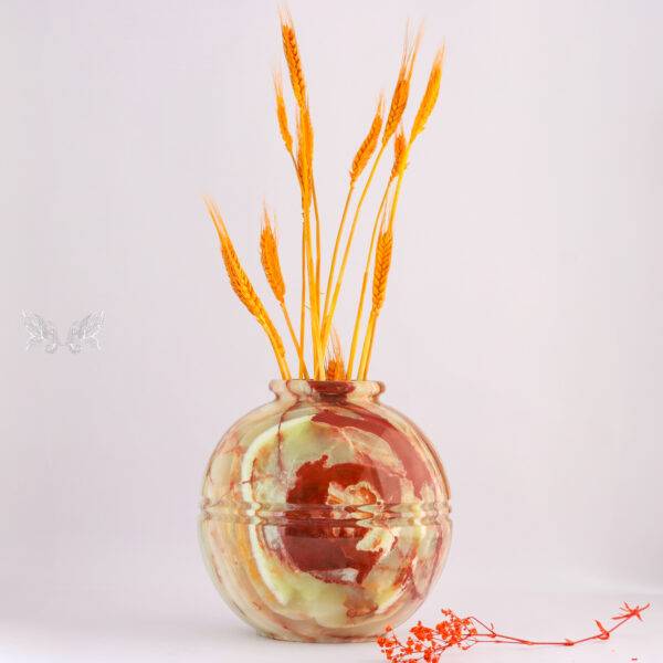 Hand Carved Round Onyx Vase – 100% Natural Stone