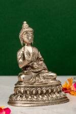 Brass Silver Coated Superfine Buddha Statue - Abhaya Mudra - 4 Inch - Image 4