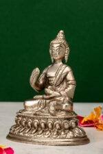 Brass Silver Coated Superfine Buddha Statue - Abhaya Mudra - 4 Inch - Image 2