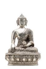 Brass Silver Coated Superfine Buddha Statue - Abhaya Mudra - Detailed Carved - 9 Inch - Image 8