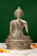 Brass Silver Coated Superfine Buddha Statue - Abhaya Mudra - Detailed Carved - 9 Inch - Image 3