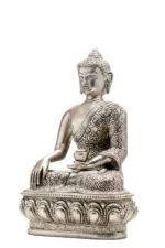 Brass Silver Coated Superfine Buddha Statue - Abhaya Mudra - Detailed Carved - 9 Inch - Image 7