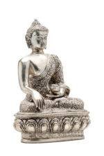 Brass Silver Coated Superfine Buddha Statue - Abhaya Mudra - Detailed Carved - 9 Inch - Image 6